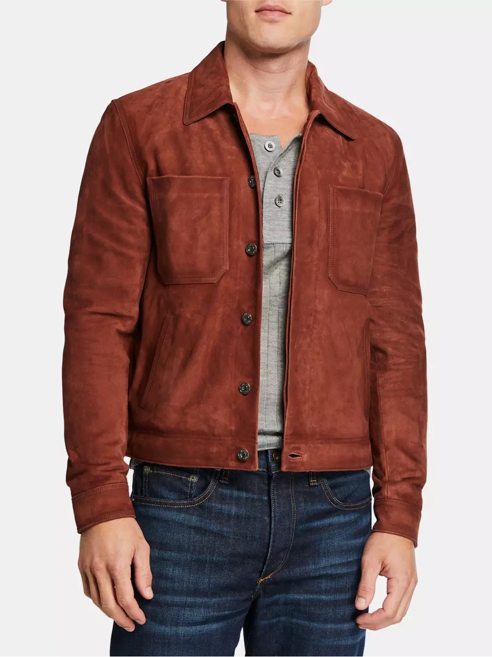 7 For All Mankind Cognac Suede Jacket Trucker Style Leather Coat $895